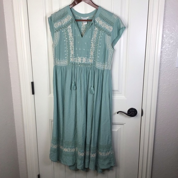Sundance Light Teal Embroidered Dress Size Medium. - Picture 2 of 10
